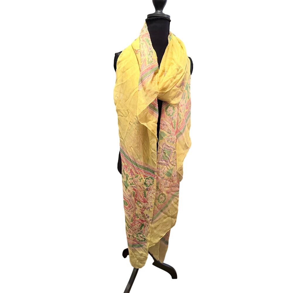 Yellow Floral dupatta style Oversized Scarf Wrap Shawl Boho Cottagecore 40x96